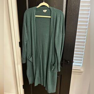 Women's Green Open Front Cardigan